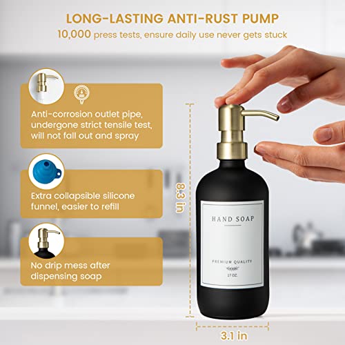 Glass Soap Dispenser for Kitchen (Black Bottle + Gold Pump + Black Pump)