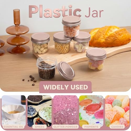 4 oz Plastic Small Mason Jars and Small Plastic Jars with Lids (20 Pack 4 Ounce / Rose Gold)