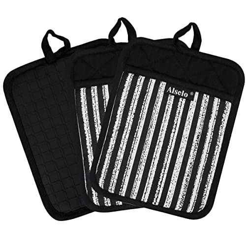 Silicone Pot Holders Set of 3 Heat Resistant & Non Slip Potholders (Black)
