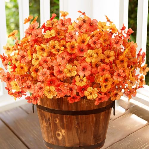 Artificial Fall Flowers Faux Mums for Outdoor Indoor Garden Home Decoration (F Orangeyellow)