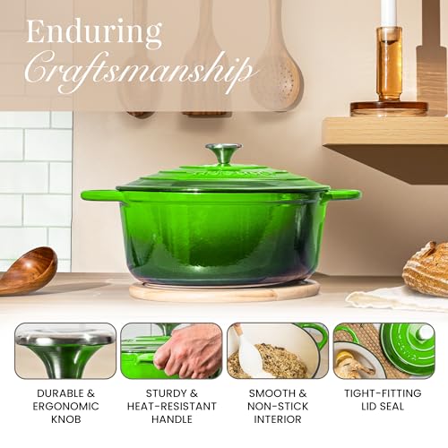 Cast Iron Pot with Lid (Green / 5-Quart - Deep)