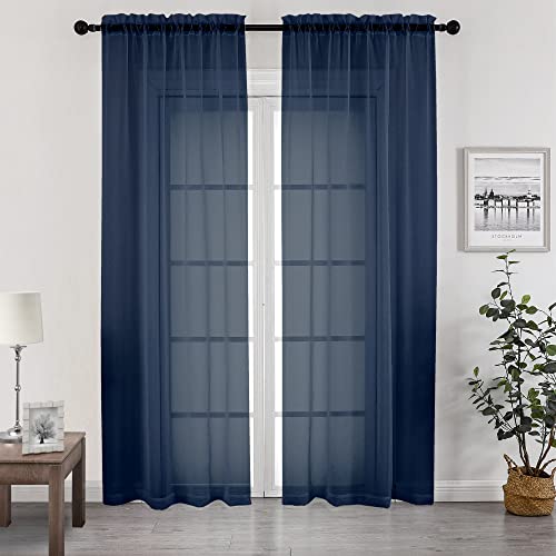 Sheer Curtains Extra Long 96 inch 2 PCS (Navy Blue / 42"W x 96"L (Pack of 2))