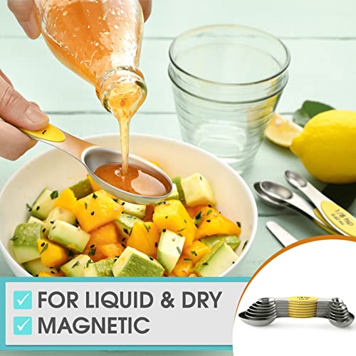 Stainless Steel Magnetic Measuring Spoons Set of 8 (Yellow / 1-Pack)