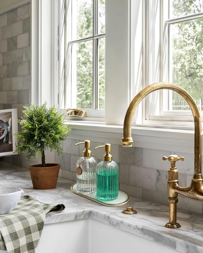 18Oz Glass Soap Dispenser with Golden Pump for Kitchen (Clear-golden Pump / 1 Pack)