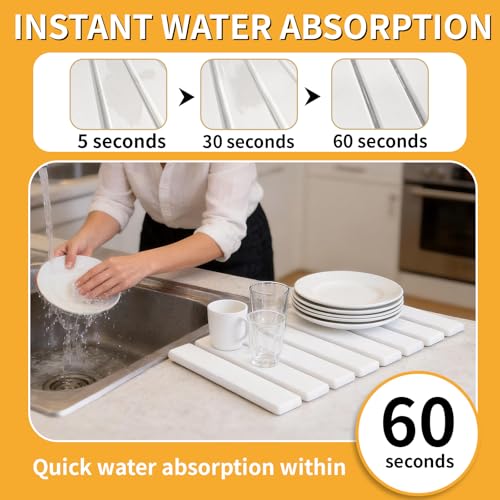 Stone Dish Drying Mat for Kitchen Counter (White / 16" x 12")