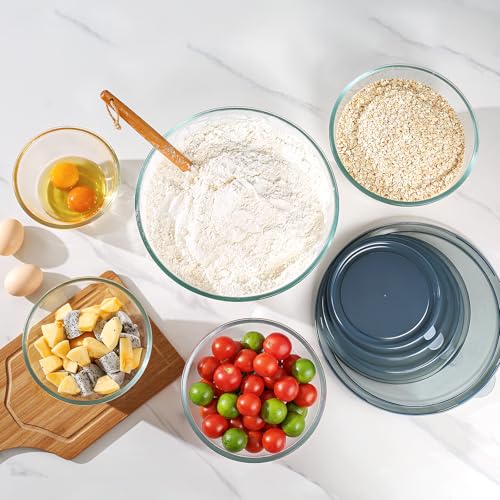 Glass Mixing Bowls with Lids Set of 5 (Transparent)