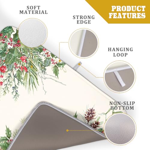 Poinsettia Dish Drying Mat for Countertop 18"x24" Christmas Red Floral Winter Holly Berries Dish Drainer Mats Absorbent Microfiber Dish Drying Pad Protector for Kitchen Home Decor Large (24" x 18")