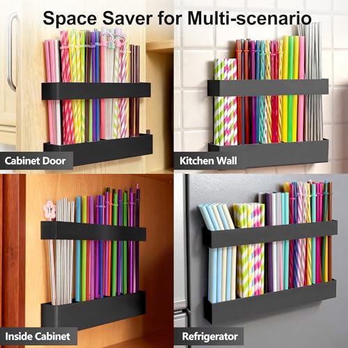 9.5” Large Acrylic Straw Holder for Cabinet Door (Large / Black)