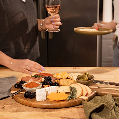 Acacia Wood Cutting Board and Chopping Board with Handle for Meat (Round)