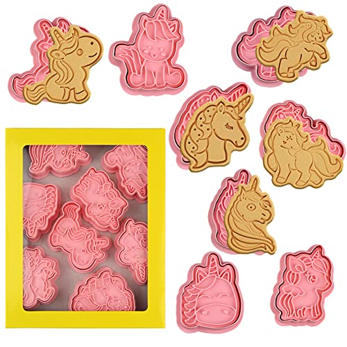 8 Piece Unicorn Cookie Cutters With Plunger Stamps Set (Unicorn Cookie Cutter with Plunger Stamps)