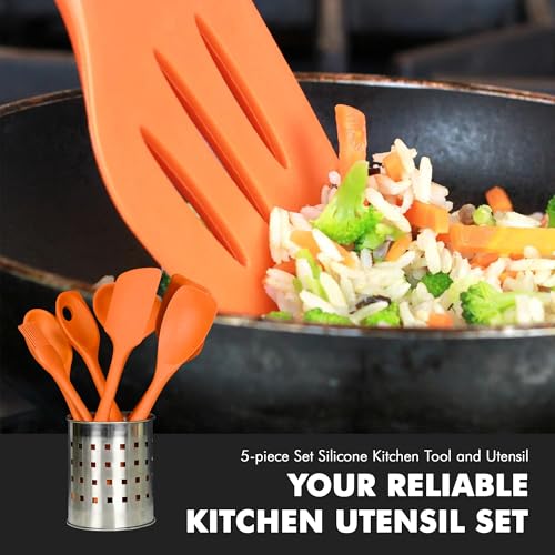 Premium Silicone Kitchen Tool and Utensil Set (5 Piece Set / Orange)