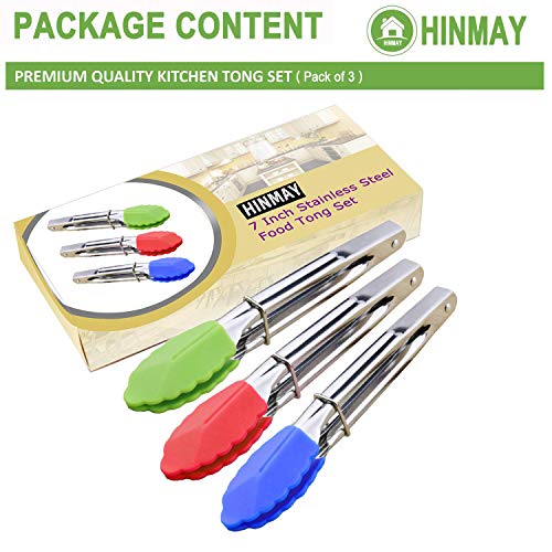7 Inch Mini Tongs with Silicone Tips (7-inch / Red Blue Green)