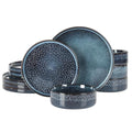 12 Piece Matisse Moderna Stoneware Reactive Glaze Plates and Bowls Dishes Dinnerware Set (Cobalt Blue (Moderna) / Service for 4 (12pcs))