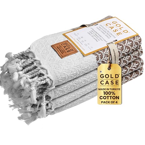 Gold CASE Turkish Hand Towels for Bathroom & Kitchen (Brown / 20x40"-Helen)