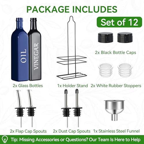 Oil and Vinegar Dispenser Set (Blue+Black / 17oz/500ml)