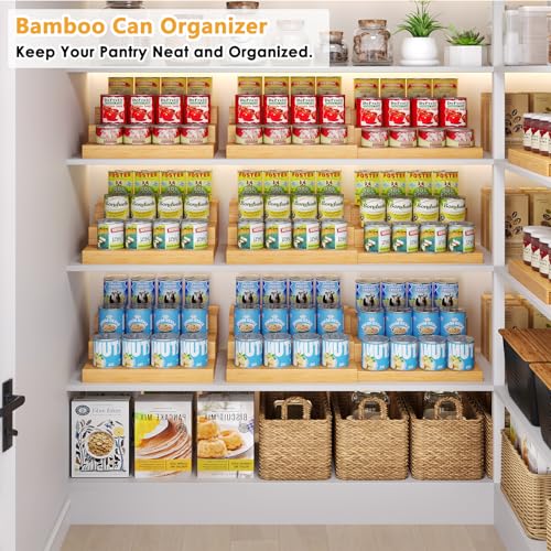 2 Pack Expandable Bamboo Can Organizer for Pantry Display (（12.4"-24"W × 10.8"D × 4.5"H）*2 / Bamboo)