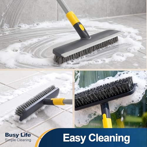 Floor Scrub Brush Telescopic Handle 2 in 1 Scrape Brush 55.9 inch