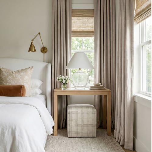 Linen Textured 100% Blackout Curtains 90 Inch Long for Bedroom (Natural Beige / 52"W x 90"L (Pack of 2))