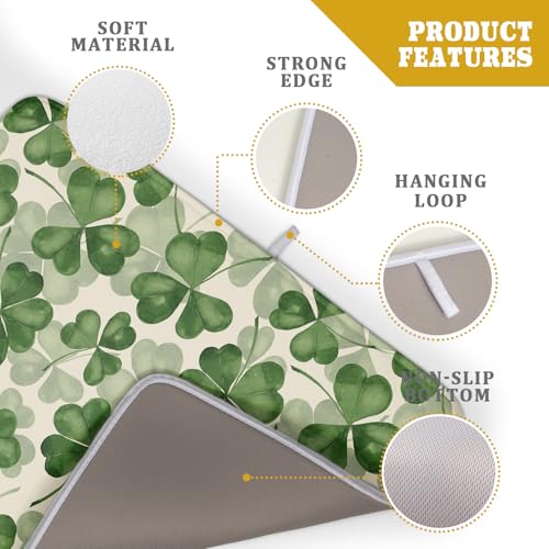 St Patrick's Day Dish Drying Mat for Kitchen Counter 18x24 Saint Patricks Clover Shamrock Green Print Absorbent Reversible Microfiber Drying Mats Kitchen Countertop Protector Dishes Drainer Rack Pad (18" x 24")