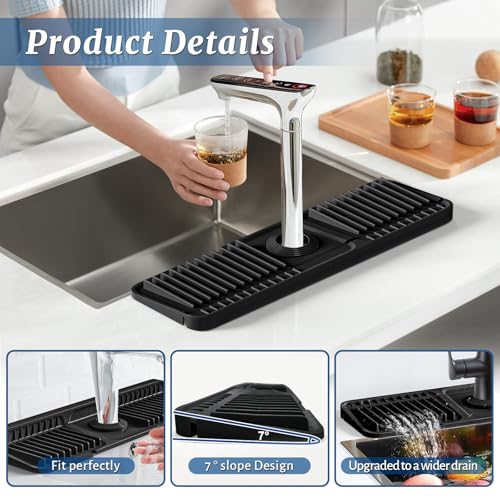 17.7 Inch Faucet Mat for Kitchen Sink Splash Guard (Black / 17.7" x 5.5")