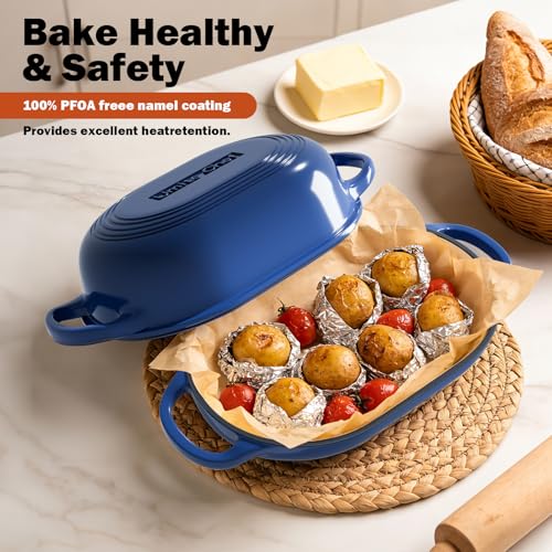 Enameled Cast Iron Dutch Oven for Bread Baking (Blue)