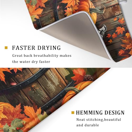 Fall Pumpkin Dish Drying Mat for Kitchen Counter Autumn Pumpkin Dish Mats for Drying 16x18 Inch Kitchen Decor Reversible Absorbent Microfiber Fall Thanksgiving Dishes Pad for Coffee Bar Accessories (Autumn Maple Leaves style / 16" x 18")