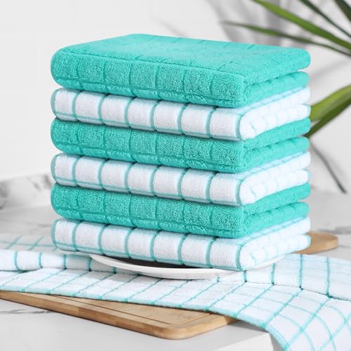 Large Premium Cotton Kitchen Towels 16"x 28" (Aqua / 16" X 28" - 4 Pack)