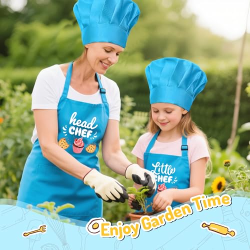 R HORSE Adult Kid Apron and Chef Hat Set (Blue)