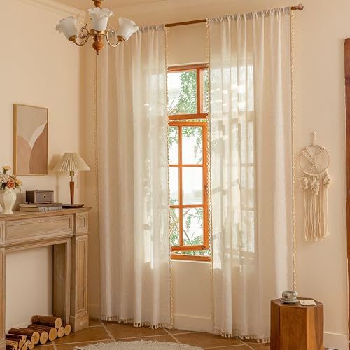 Bohemian Linen Sheer Macrame Curtains 72 Inch Length (Z-linen / 50"W x 72"L (Pack of 2))