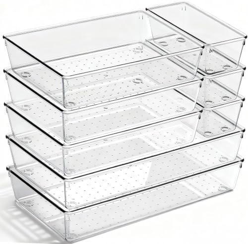 8 Pack Large Clear Plastic Drawer Organizer Trays (Clear / 8 Pack)