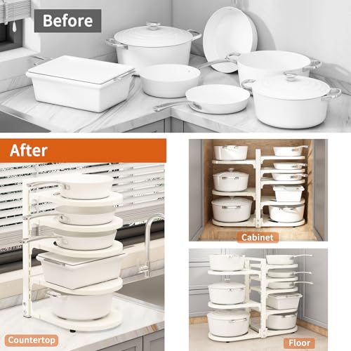 Adjustable Heavy Duty Pots and Pans Organizer Under Cabinet (White / Reinforced Heavy Duty)