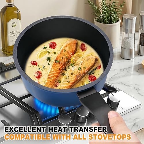 Nonstick Sauce Pan with Lid (Blue / 1.5 Quarts)