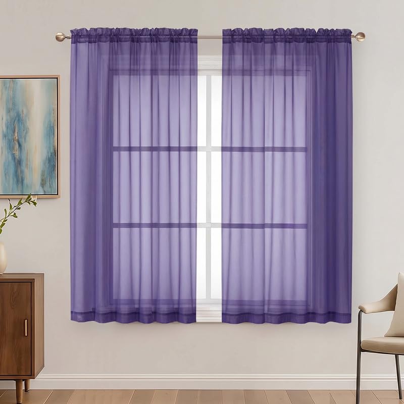 Purple Sheer Curtains 54 Inches Long 2 Panels (Purple / 42"W x 54"L (Pack of 2))