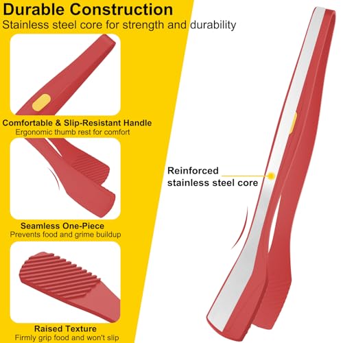 Silicone Kitchen Tongs for Cooking (Red)