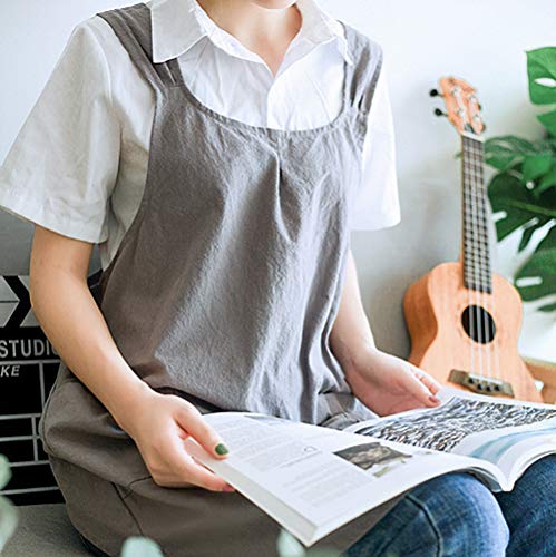 Soft Cotton Linen Apron Cross Back X (Grey / (28.3"x 35.4"))