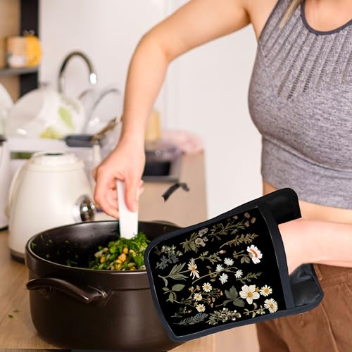 Dark Floral Botanical Pot Holders with Pockets (Wildflower-a)