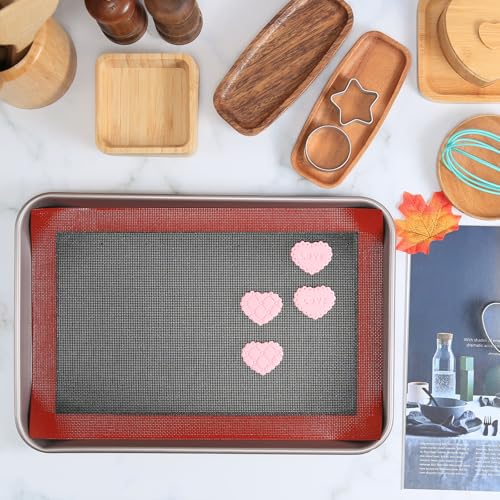 Perforated Silicone Baking Mat for Jelly Roll Pan (Black Background with Red Trim / (14.5'' x 9.6'') Jelly Roll)