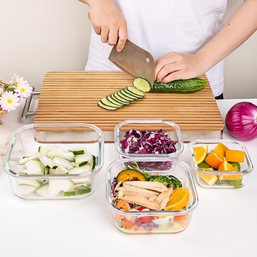 8 Pack Glass Food Storage Containers with Lids (transparent)