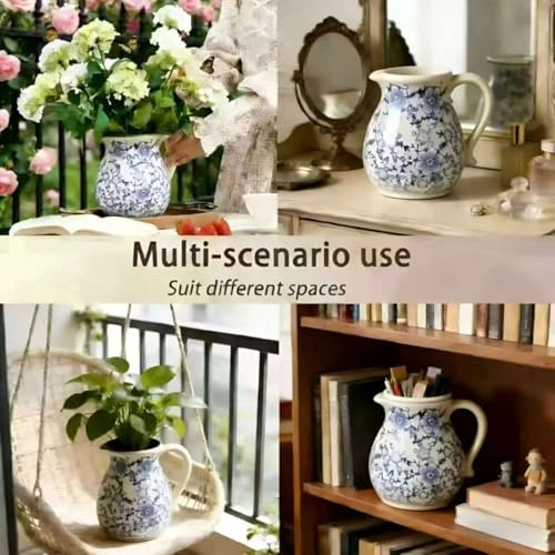 Farmhouse Ceramic Utensil Holder (Blue white)