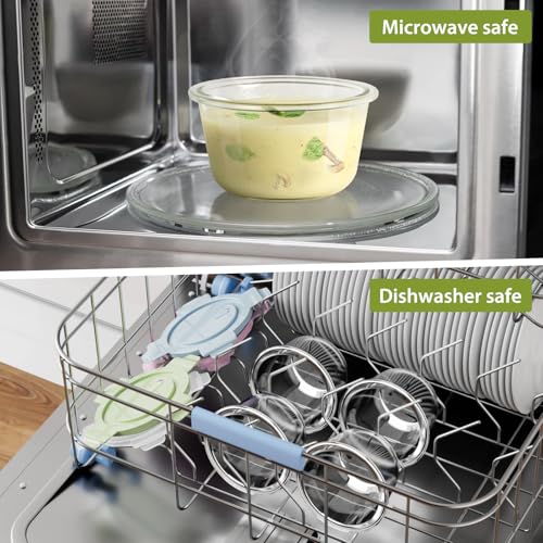 2Cup 16oz Glass Food Storage Containers with Lids (Multicolor+Clear / 16oz)