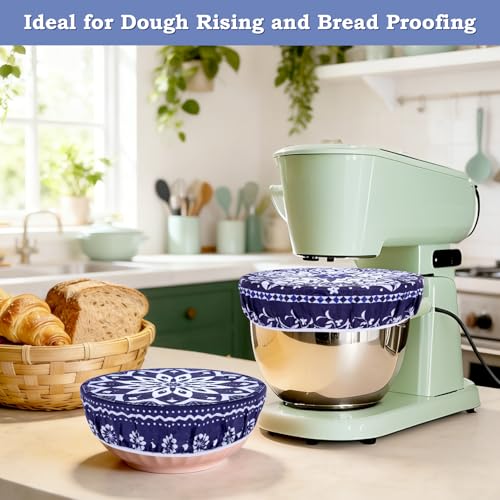 2 Large Reusable Beeswax Bowl Covers for Bread Proofing and Food Cover (Geometric Floral)