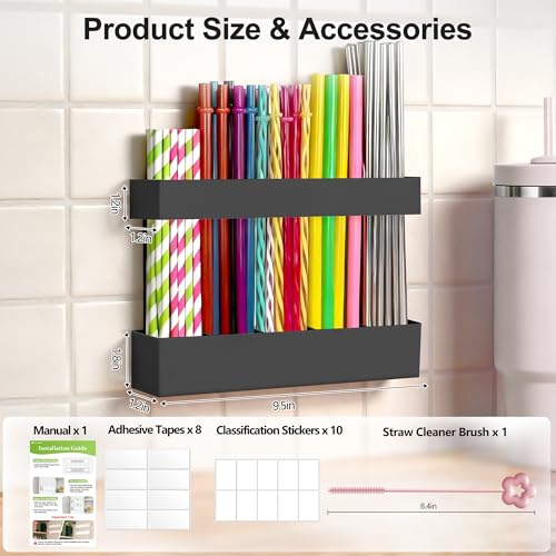 9.5” Large Acrylic Straw Holder for Cabinet Door (Large / Black)