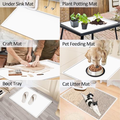 Silicone Coffee Maker Mat with Lip for Countertops (White / 19.7'' x 15'')
