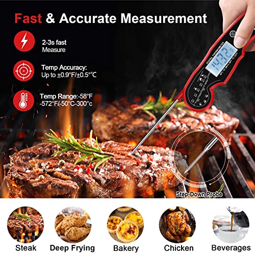 Meat Thermometer Digital for Grilling and Cooking (Red/Black)