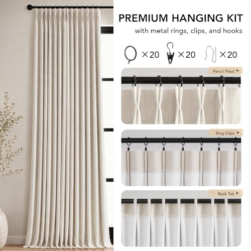 Pinch Pleated 100% Blackout Linen Curtains for Living Room 84 Inch (Beige/Linen 100% Blackout / 40"W x 84"L (Pack of 2))