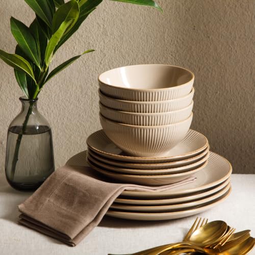 Plates and Bowls Set (Service for 4 (12pcs) / Beige (Desert Dusk))