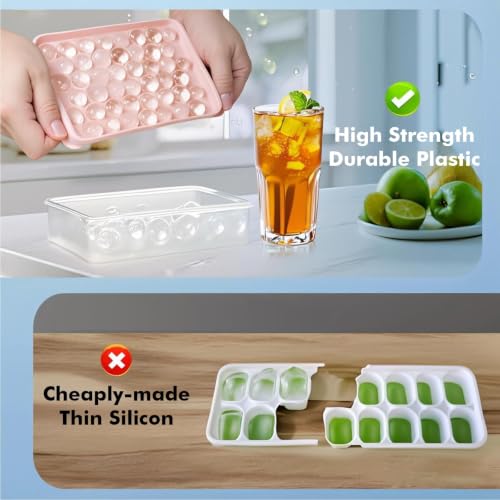 2 Pack Ice Cube Tray with Lid and Bin (Blue & Pink)
