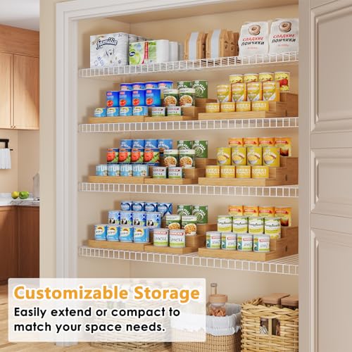 2 Pack Expandable Bamboo Can Organizer for Pantry Display (（12.4"-24"W × 10.8"D × 4.5"H）*2 / Bamboo)
