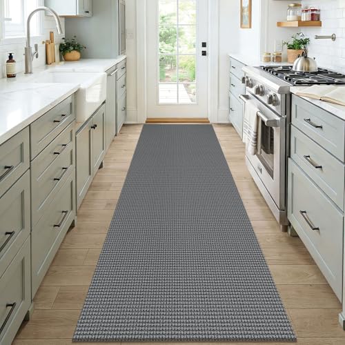 Woven 3x7 Washable Kitchen Runner Rug (Grey/Dark Grey / 3' x 7' (Runner))