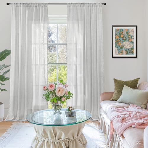 Light Grey Linen Sheer Curtains for Living Room 52 X 84 Inch Length (Light Grey / 52"W x 84"L (Pack of 2))